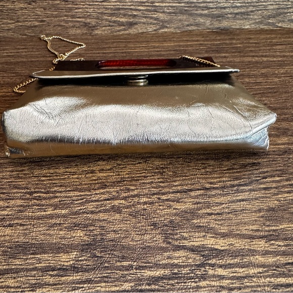 Vintage Gold Metallic Faux Leather Lucite Tortoiseshell‎ Clutch Shoulder Bag - Picture 6 of 13